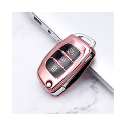 Soft TPU Car Flip Key Case Cover Keychain for Hyundai I20 Elantra Solaris - pink