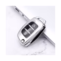 Soft TPU Car Flip Key Case Cover Keychain for Hyundai I20 Elantra Solaris - silver