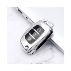 Soft TPU Car Flip Key Case Cover Keychain for Hyundai I20 Elantra Solaris - silver