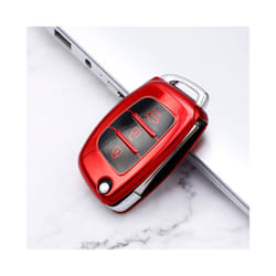 Soft TPU Car Flip Key Case Cover Keychain for Hyundai I20 Elantra Solaris - red