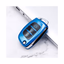 Soft TPU Car Flip Key Case Cover Keychain for Hyundai I20 Elantra Solaris - blue