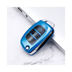 Soft TPU Car Flip Key Case Cover Keychain for Hyundai I20 Elantra Solaris - blue