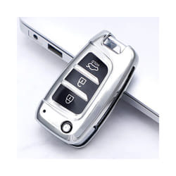 TPU Car Folding Key Case Cover Keychain for Hyundai Elantra Solaris 2017 - silver