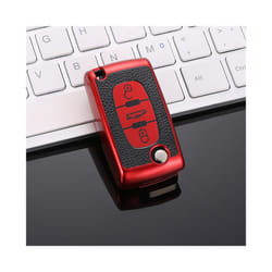 TPU Leather 2/3 Buttons Car Remote Key Case Cover for Citroen C2 C3 C4 - 3button red