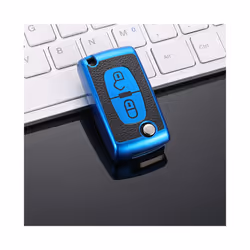 TPU Leather 2/3 Buttons Car Remote Key Case Cover for Citroen C2 C3 C4 - 2button blue