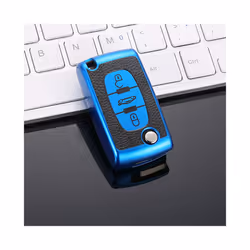 TPU Leather 2/3 Buttons Car Remote Key Case Cover for Citroen C2 C3 C4 - 3button blue