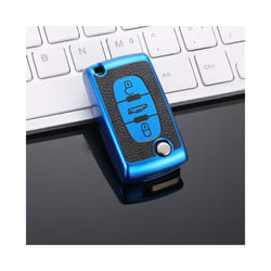 TPU Leather 2/3 Buttons Car Remote Key Case Cover for Citroen C2 C3 C4 - 3button blue