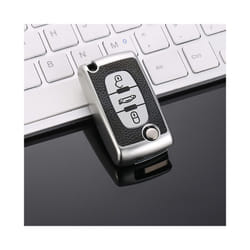 TPU Leather 2/3 Buttons Car Remote Key Case Cover for Citroen C2 C3 C4 - 3button silver