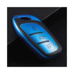 TPU Leather Car Smart Key Cover Case Holder Bag Keychain for Roewe RX5 - blue
