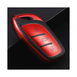 TPU Leather Car Smart Key Cover Case Holder Bag Keychain for Roewe RX5 - red