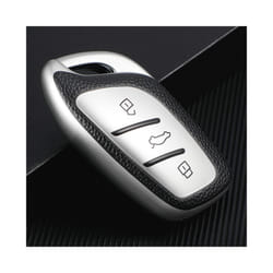 TPU Leather Car Smart Key Cover Case Holder Bag Keychain for Roewe RX5 - silver