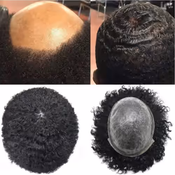 LYRICAL HAIR Afro Curly Mens Toupee African American Human Hair System Replacement 10X8 All Injected Poly Skin PU Afro Wavy 1 ...