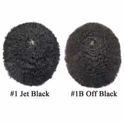 LYRICAL HAIR Afro Curly Mens Toupee African American Human Hair System Replacement 10X8 All Injected Poly Skin PU Afro Wavy 10MM Curl Hairpiece #1B Na