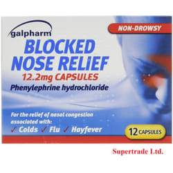 Galpharm Blocked Nose Relief Non-Drowsy Colds Flu Hayfever - 12 Capsules