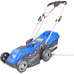 Hyundai 1600w 230v Corded Electric Rotary Lawnmower With Rear Roller, 38cm Cutting Width, Mulching, 30l Box, 5 Heights, 10m Power Cable,