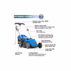 Hyundai HYM3800E Electric 1600W / 230V 38cm Rotary Rear Roller Mulching Lawnmower
