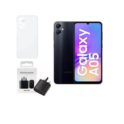Samsung Galaxy A05 4GB RAM 128GB Dual Sim, Unlocked to all Carrier, with official 25W UK Adapter (EP-T2510) Retail Pack and Clear Case - Black