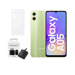 Samsung Galaxy A05 4GB RAM 128GB Dual Sim, Unlocked to all Carrier, with official 25W UK Adapter (EP-T2510) Retail Pack and Clear Case - Light Green
