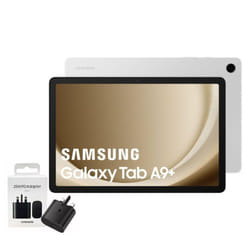 Samsung Galaxy Tab A9+ 64GB 4GB RAM Unlocked to all Carrier, with official 25W UK Adapter (EP-T2510) Retail Pack, (11.0, Inches, Graphite, 5G - Silver
