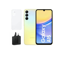 Samsung Galaxy A15 4G 4GB RAM 128GB Dual Sim, Unlocked to all Carrier,with official 25W UK Adapter (EP-T2510) Retail Pack and Clear Case - Yellow