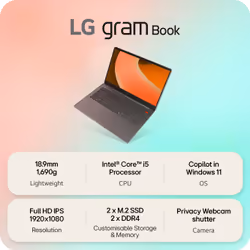 LG Gram Book 15.6" Copilot Laptop - Intel® Core™ i5 1334U, 512GB SSD, 16 GB RAM - Titan Silver - Additional view 2