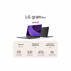 LG Gram Pro AI 16Z90TS-G.AU79A1 laptop Intel Core Ultra 7 256V 40.6 cm (16") 2.5K 16 GB LPDDR5x-SDRAM 1 TB SSD Wi-Fi 7 (802.11be) Windows 11 Home, Metal Grey