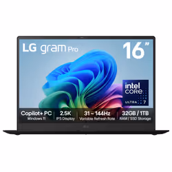 LG Gram Pro AI 16Z90TS-G.AU89A1 laptop Intel Core Ultra 7 258V 40.6 cm (16") 2.5K 32 GB LPDDR5x-SDRAM 1 TB SSD Wi-Fi 7 (802.1 ...