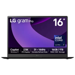 LG Gram Pro 16Z90TP-G.AA78A1 laptop Intel Core Ultra 7 225H 40.6 cm (16") 2.5K 16 GB LPDDR5x-SDRAM 1 TB SSD Wi-Fi 7 (802.11be) Windows 11 Home Black