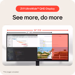 LG 34" IPS Ultrawide QHD Monitor computer monitor 86.4 cm (34") 3440 x 1440 pixels UltraWide Quad HD Black - Additional view 2