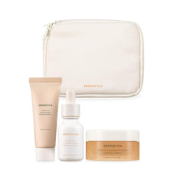 AROMATICA Glow Vita Trial Kit - Travel Size Skin Care Set [Vitamin C Serum 0.5 fl.oz  Facial Scrub 0.5 fl.oz  Goodnight Cream with Retinol 1oz] - Trav