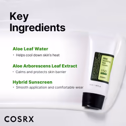 Aloe Soothing Sun Cream SPF 50+++, Daily Hydrating Sunscreen for Dry Sensitive Skin, UVA&UVB Protection, No White Marks, Sun Moisturiser, Korean