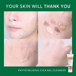 THANKYOU FARMER Phyto Relieful Cica Gel Cleanser - Real Cica Leaf  Vegan  Anti-Acne  pH-Balancing  Centella Asiatica for Soothing  Day & Night Korean