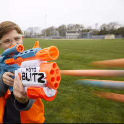 Elite 2.0 Motoblitz CS-10 Blaster, Motorised 10-Dart Blasting, Airblitz 6 Darts At Once, Clip, 22 Elite Darts