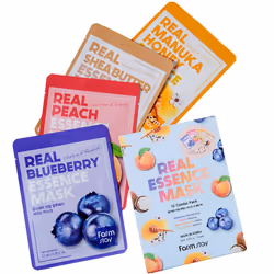 FARMSTAY Real Essence Mask Combo Pack 0.78 fl. oz. x 12 (Blueberry Peach Manuka Honey Shea Butter)