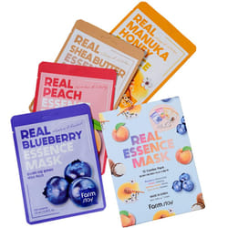 FARMSTAY Real Essence Mask Combo Pack  0.78 fl. oz. x 12 (Blueberry  Peach  Manuka Honey  Shea Butter)