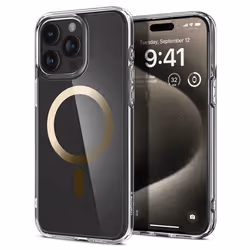 Spigen ACS06579, Cover, Apple, iPhone 15 Pro Max, 17 cm (6.7"), Gold, Transparent