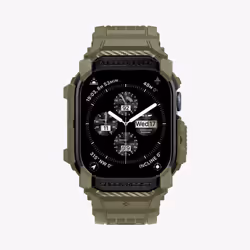 Spigen Rugged Armor Pro, Case, Smartwatch, Khaki, Apple, Apple Watch 10 (46mm), Thermoplastic polyurethane (TPU)