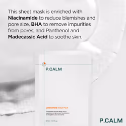 P.CALM UnderPore Facial Sheet Mask (Pack of 5) | Vegan Moisturizing Daily Facial Treatment Mask for Sensitive Skin | Korean Sincare