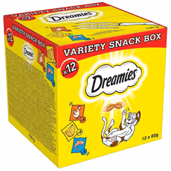 Dreamies Cat Treats Variety Pack, Snacks with Chicken, Salmon and Cheese, 12 Pouches of 60 g