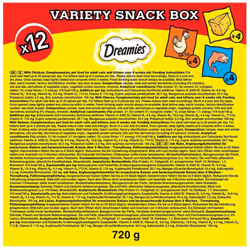 Dreamies Cat Treats Variety Pack, Snacks with Chicken, Salmon and Cheese, 12 Pouches of 60 g