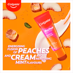 Max Fresh Fruit Fusion Peaches & Cream Flavoured Toothpaste 6 x 75ml | fruit flavours with refreshing mint | with FreshFX technology | fluoride