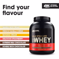 Optimum Nutrition Gold Standard Whey Muscle Building Recovery Protein Powder Glutamine BCAA Amino Acids Rich Chocolate Flavour 73 Servings 2.26 kg