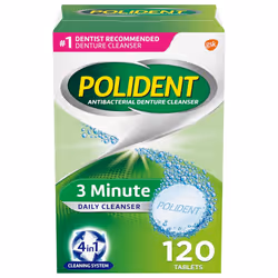 Polident 3 Minute Triple Mint Antibacterial Denture Cleanser Effervescent Tablets, 120 count