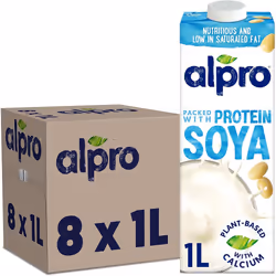 Alpro Soya Plant-Based Long Life Drink, Vegan & Dairy Free, 1L (Pack of 8)