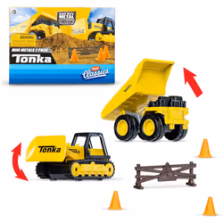 Tonka Mini Classics 2-Pack Dump Truck & Bulldozer w/Accessories