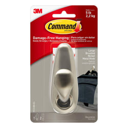 Command Large Metal Hook, Brushed Nickel, Indoor Use, 1-Hook, 2-Strips, Decorate Damage-Free