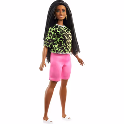 Barbie Fashionistas Brunette Braids with Neon Green Animal Print Shirt Doll