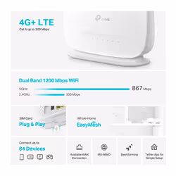 TP-Link Archer AC1200 wireless router Gigabit Ethernet Dual-band (2.4 GHz / 5 GHz) 4G White - Additional view 5