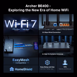 TP-Link Archer BE400 wireless router 2.5 Gigabit Ethernet Dual-band (2.4 GHz / 5 GHz) Black - Additional view 4