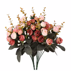 Houda Artificial Silk Fake Flowers Rose Floral Decor Bouquet Pack of 2 (Pink Coffee)